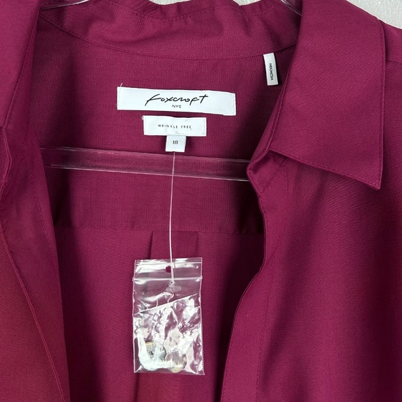 Foxcroft plus size 18 long sleeve button up burgundy wrinkle free poplin cotton - Picture 14 of 15
